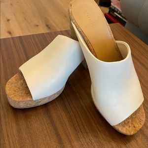 Vince Wyatt Cork Mules, size 8.5, color is Flax (antique white)